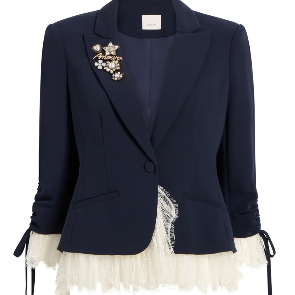 Cinq à Sept Le Petit Roxie Blazer - Midnight Blue Blazer w/Ivory Lace - Size 8
